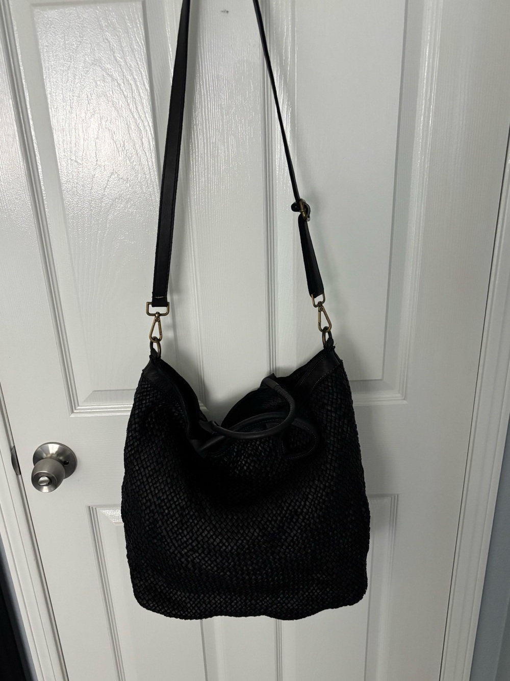 Vera Pelle  Platania Italy GenuineBlack Leather Woven Tote/Crossbody/Shoulder